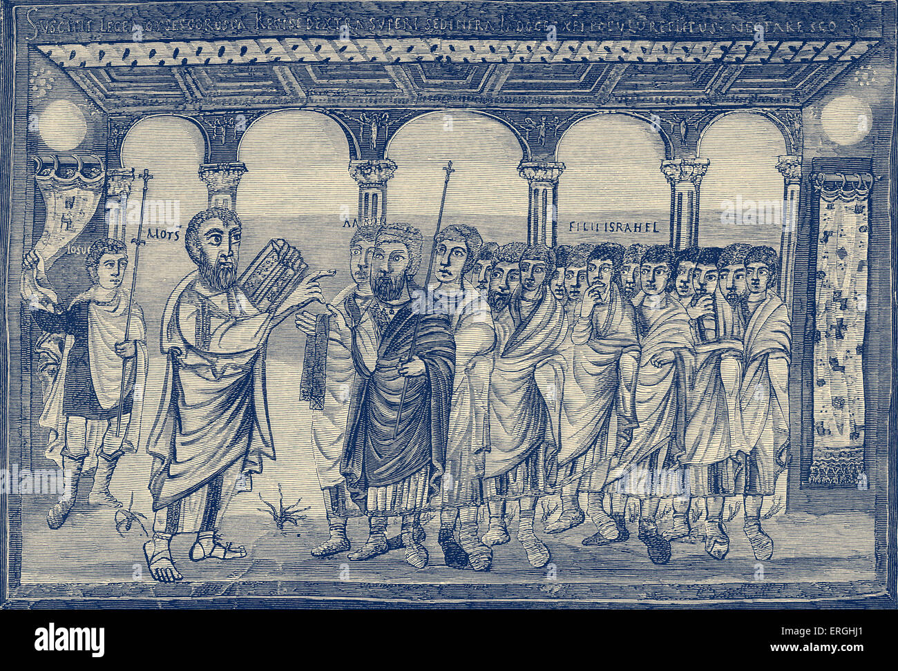 Mosè di dare i Dieci Comandamenti. Illustrazione di Alcuino la Bibbia. Alcuino di York, Inglese e studioso ecclesiastico, 730s o Foto Stock