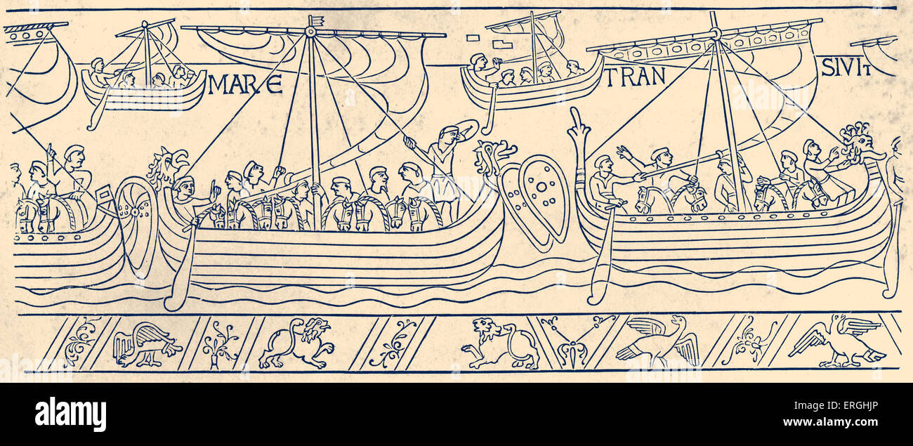 Arazzo di Bayeux: Guglielmo II duca di Normandia la vela in Inghilterra, settembre 1066. W: anche noto come William il Conquerer e Foto Stock