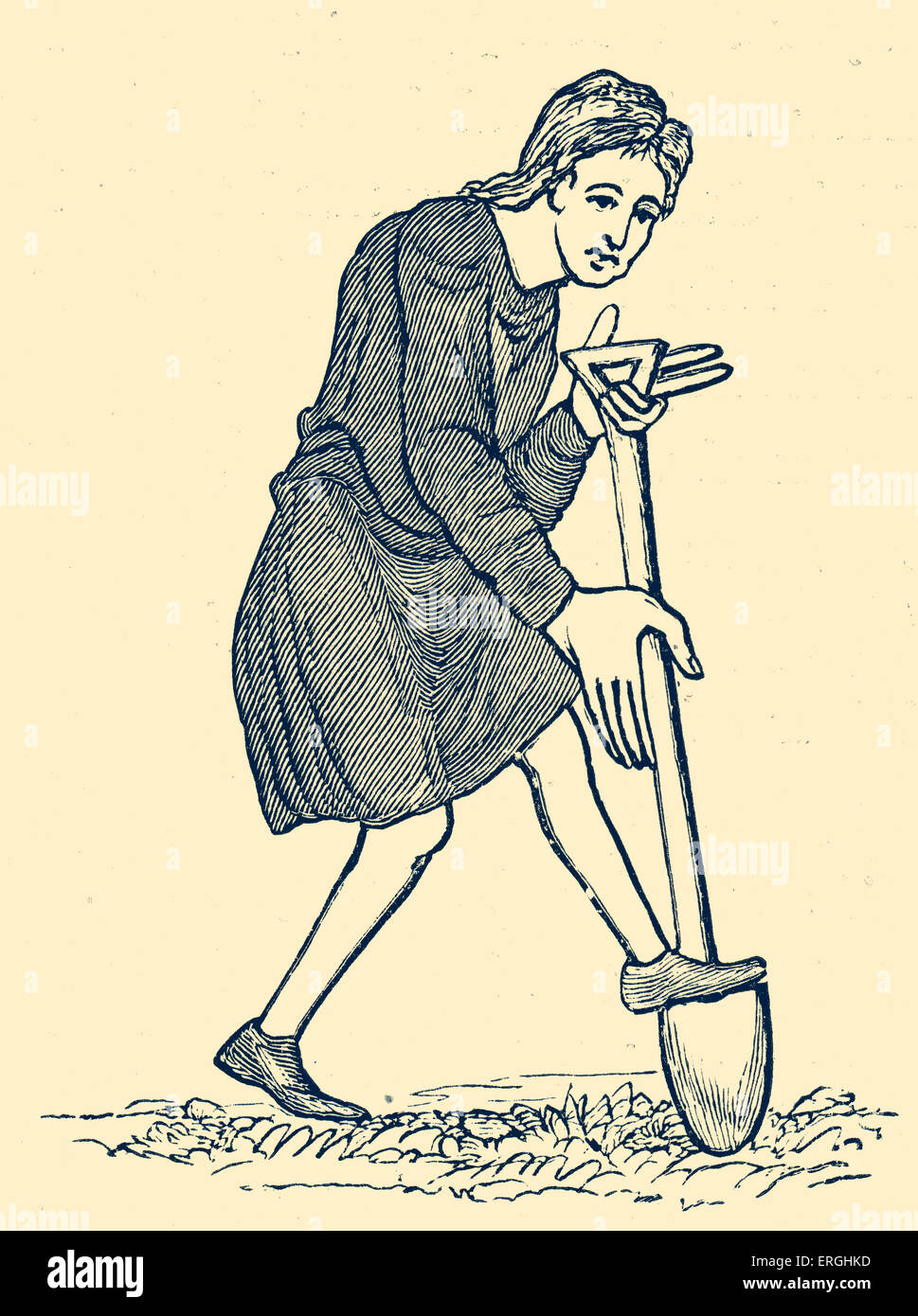 Lavoro nel XI secolo in Inghilterra: Scavo. Foto Stock