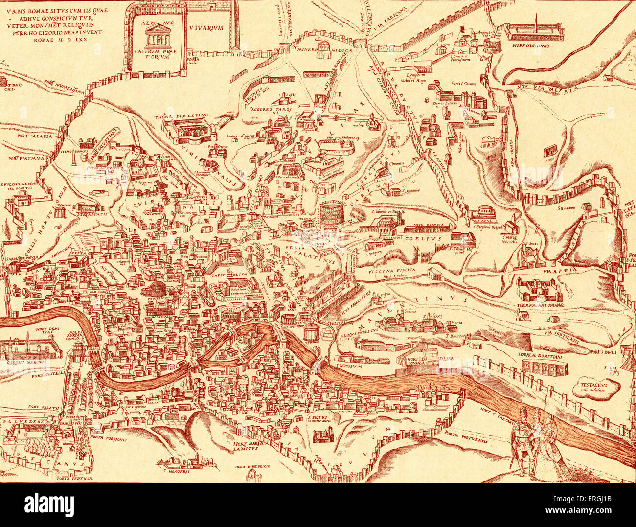 Mappa della città di Roma e i suoi antichi monumenti - in "Civitas Oreis Terrarum" da Braun e Hogenberg. Prenota 2: 1574 - 1618. L'Italia. Foto Stock
