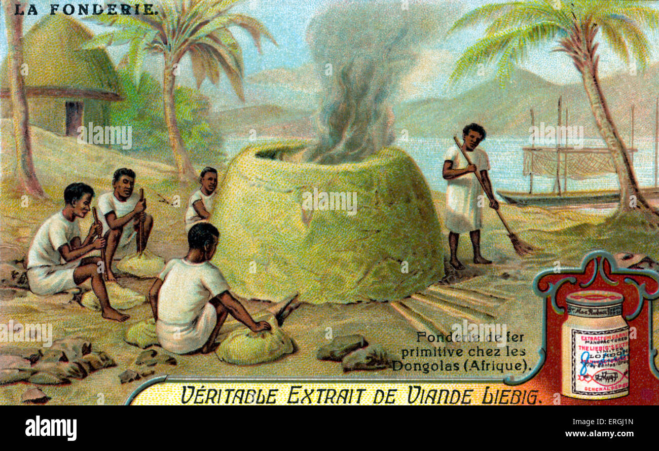 Colata di metallo: fusione di ghisa in Dongola (oggi in Sudan). Illustrazione sulla storia della colata di metallo (francese: "La Fonderie). Foto Stock