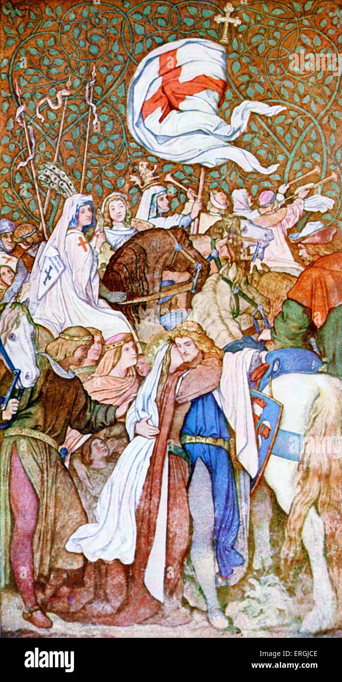 Saint Louis prende congedo da sua moglie Elisabetta (1227). l Moritz von Schwind fresco presso il castello di Wartburg. Foto Stock
