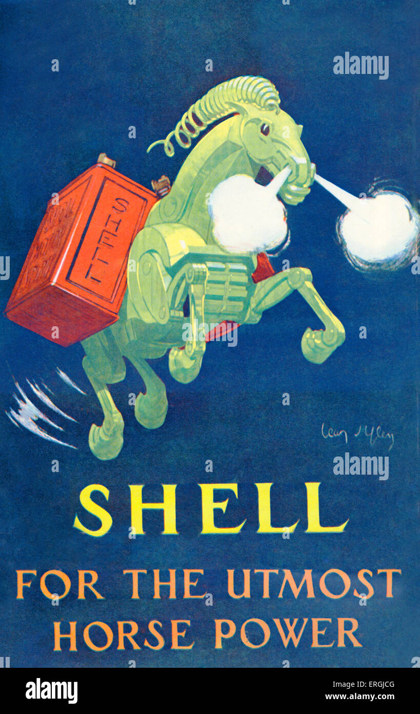 Distributore di benzina Shell annuncio, 1930. Foto Stock