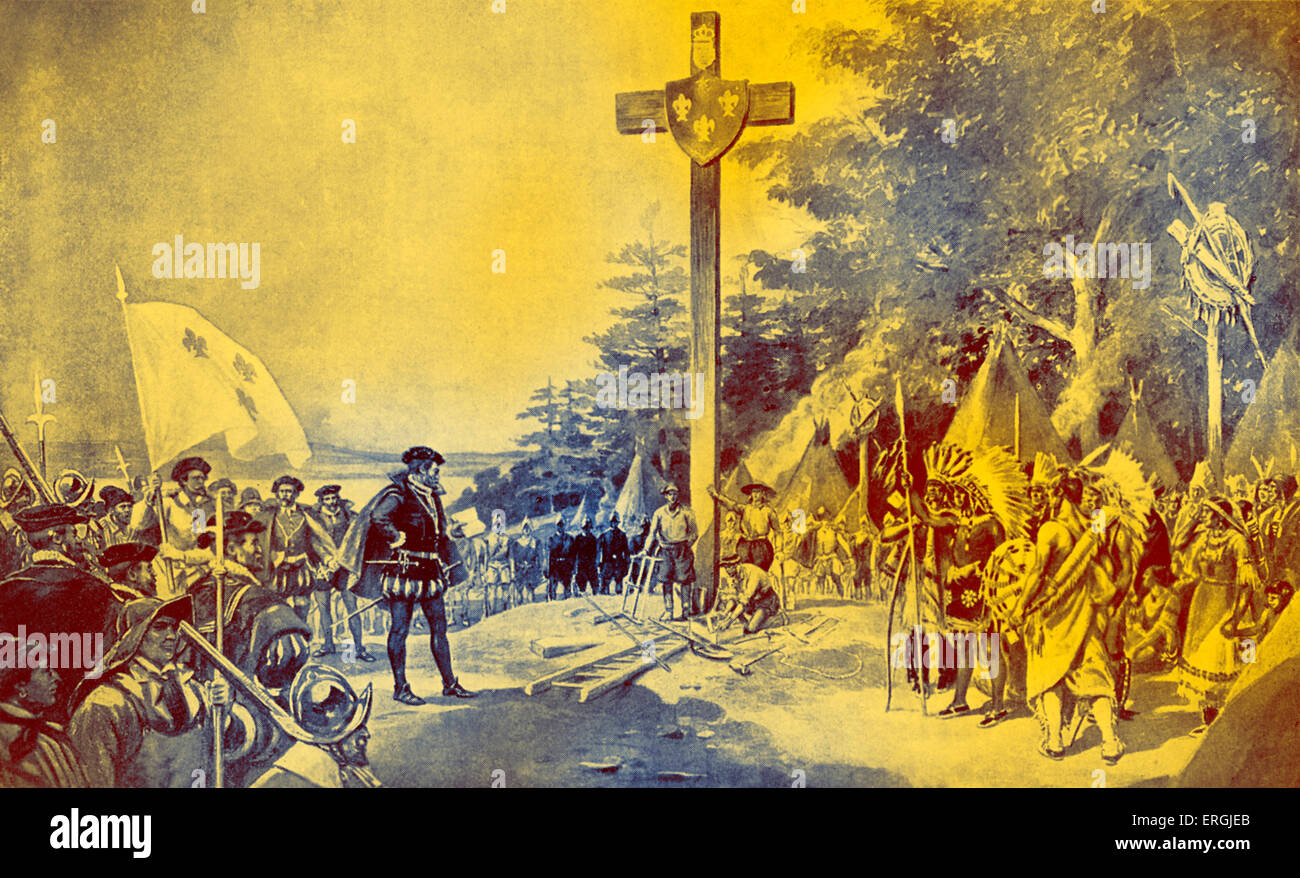 Jacques Cartier in Quebec, 1534. JC: esploratore francese, rivendicato il Canada per la Francia, fondata Quebec (31 dicembre 1491 - 1 Foto Stock