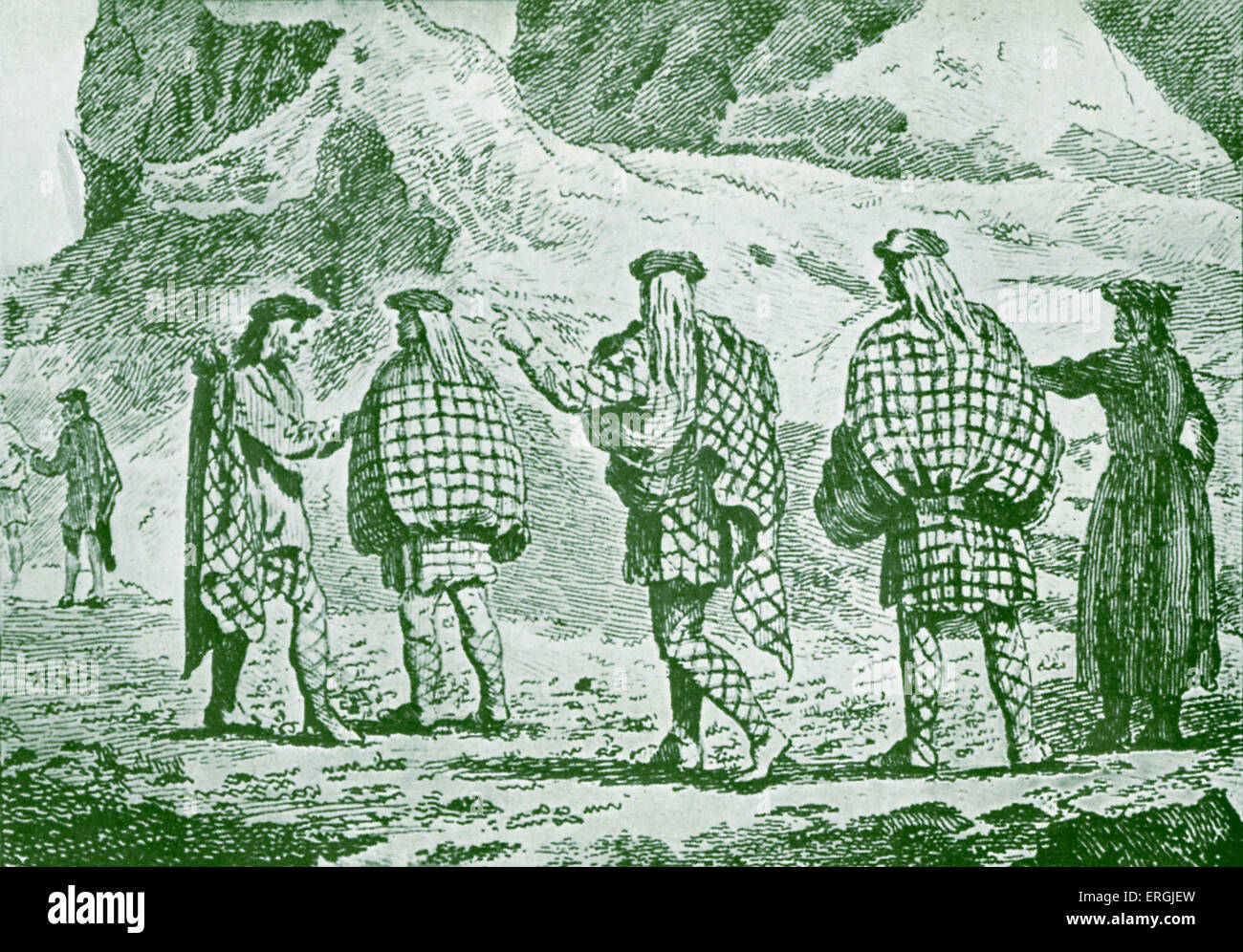Highland dress - tartesi, trews, kilts - circa 1730. La Scozia. Foto Stock