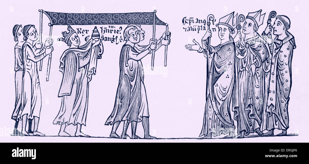 Enrico III in processione a Westminster, 1247. Portando il Santo sangue (del sangue di Cristo). Dal disegno di Matteo di Parigi. MP: Foto Stock