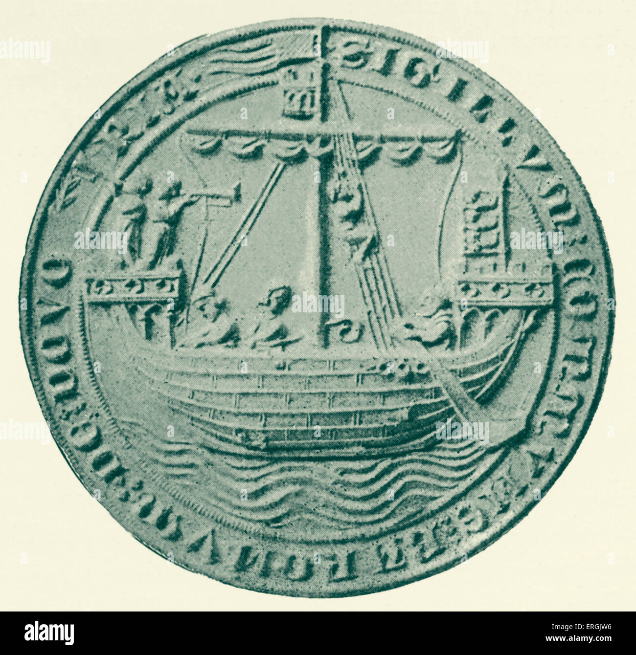 La guarnizione di Dover, 1305. La retromarcia. Città costiera nel Kent, Regno Unito. Raffigurante una nave. Foto Stock