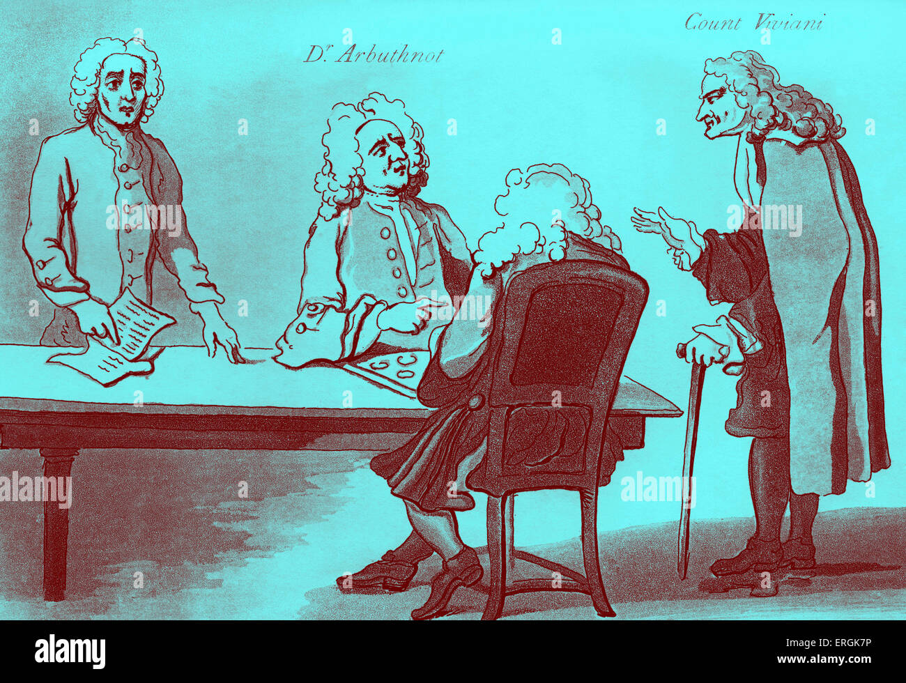 Dr Arbuthnot e conte Viviani nel pulsante's coffee house di William Hogarth. Titolo: 'Caratteri che ha frequentato il pulsante del caffè Foto Stock