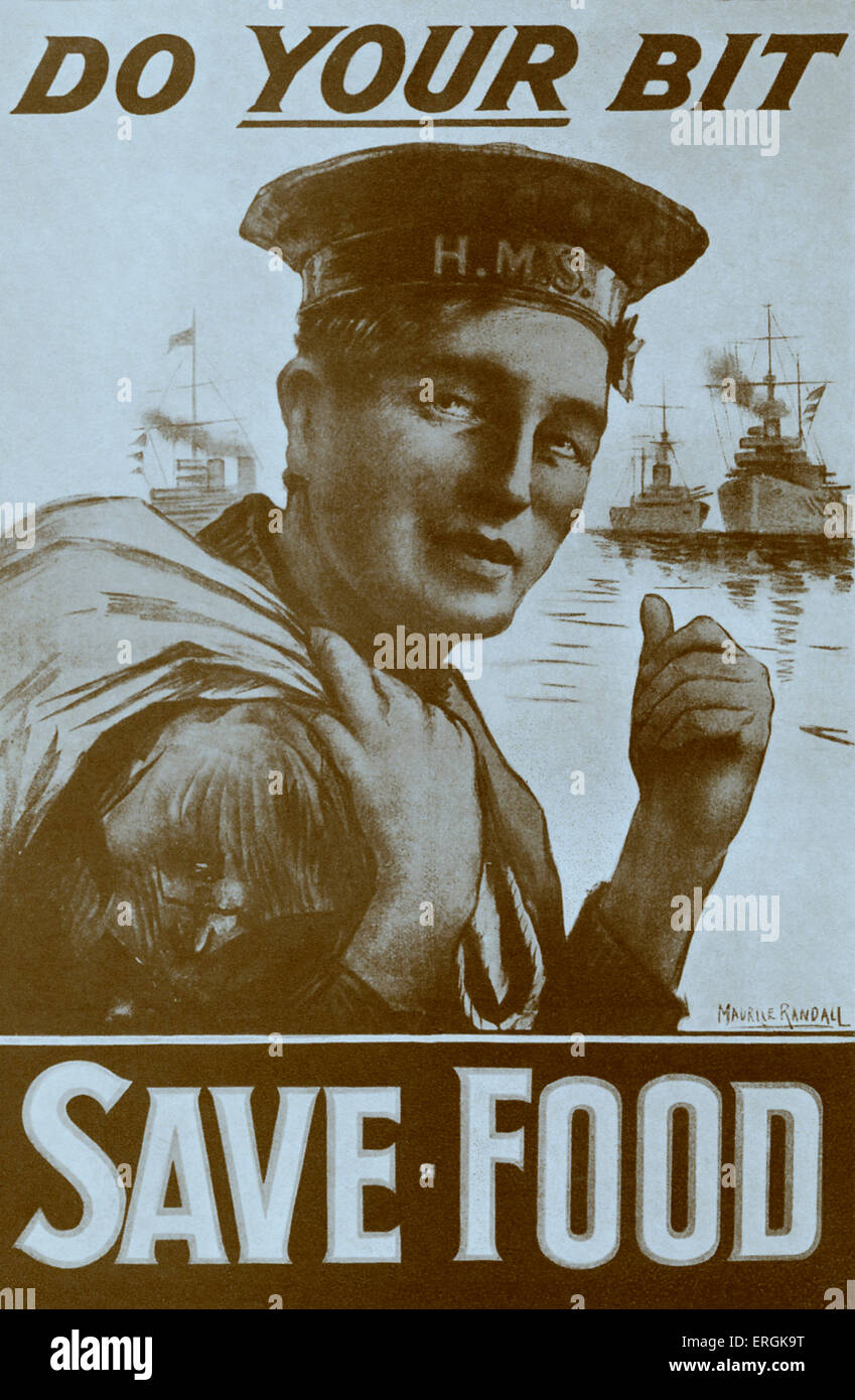 Guerra Mondiale 1 economia alimentare Poster, 1917. La didascalia recita "il bit: salvare alimentare", messaggio dato da marinaio britannico. Foto Stock