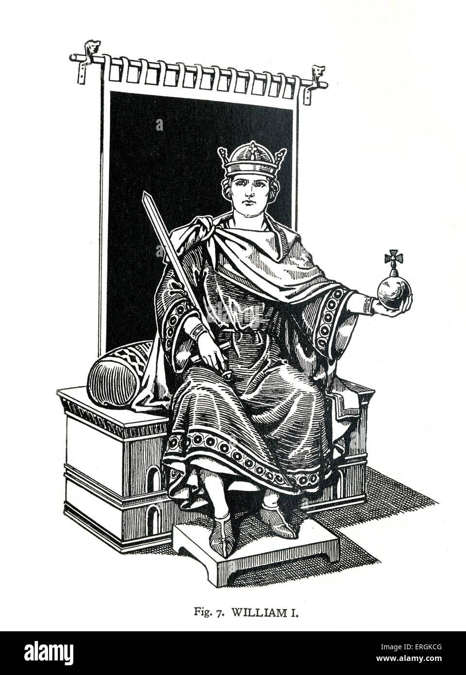 William la Conquerer (1028-1087) vestito di vesti di stato, tenendo il royal orb e spada. William ho conquistato in Inghilterra nel 1066. L'artista morì 1950 -può richiedere la liquidazione di copyright Foto Stock