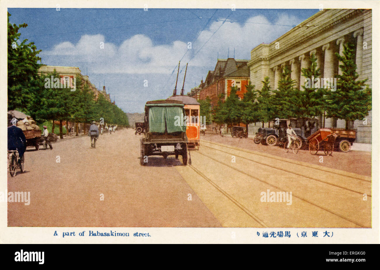 I tram su Babasakimou Street, a Tokyo in Giappone. Nei primi anni del XX secolo. Foto Stock