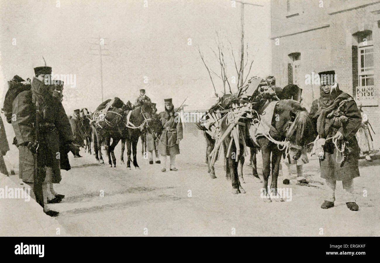 I sappers giapponese in Corea, all inizio della guerra Russo-Giapponese (1904-5). La didascalia recita: 'Les sapeurs Japonais se Foto Stock