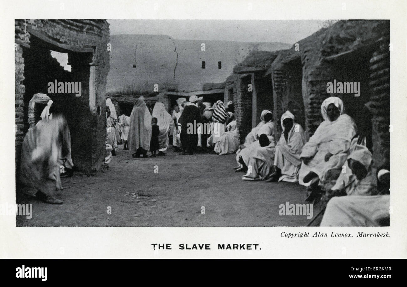 Mercato di schiavi in Marrakech, Marocco. Foto di Alan Lennox. Il Marocco sarebbe fuorilegge la schiavitù nel 1922. Foto Stock