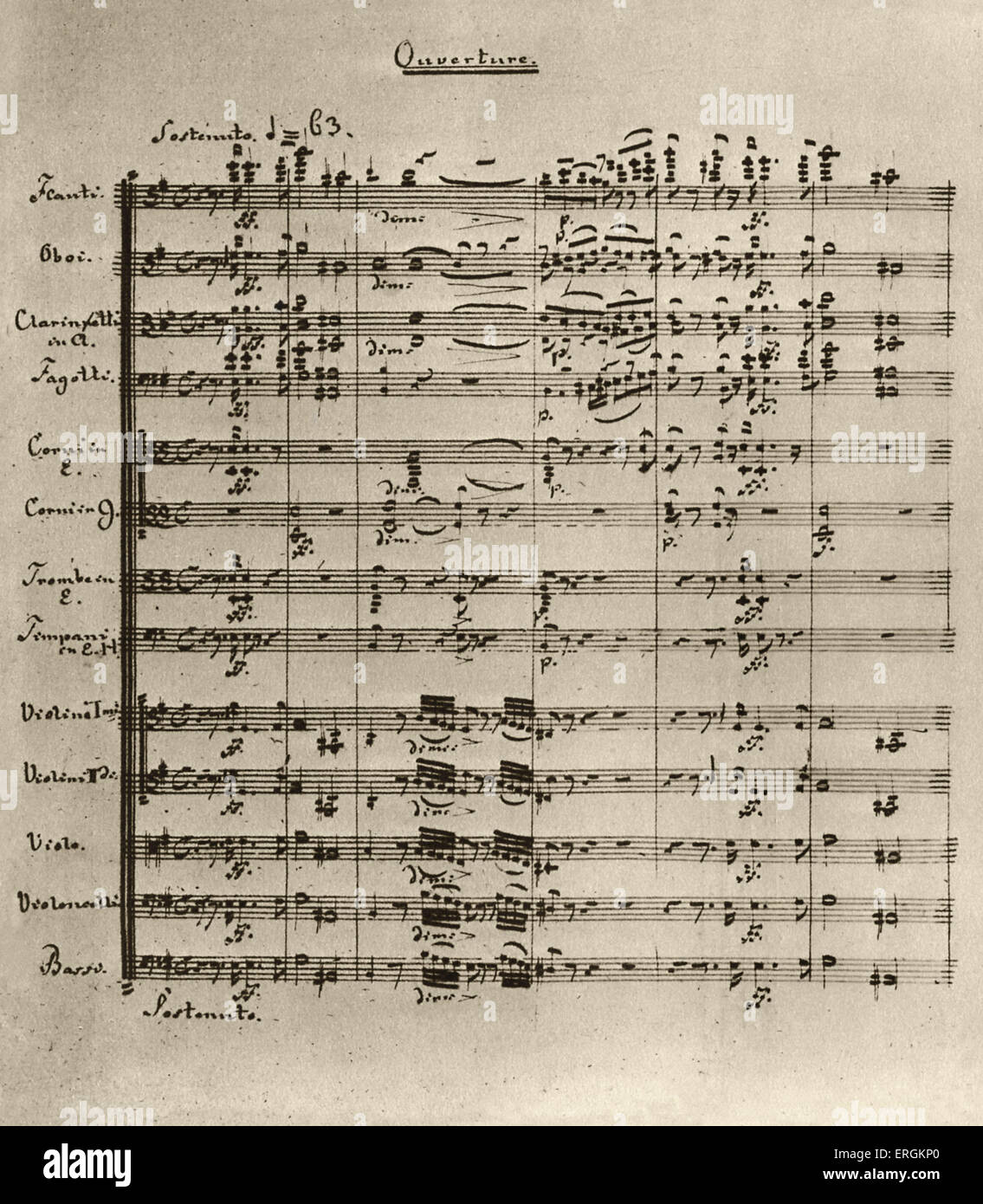 La prima pagina della partitura per Raupach 'Re Enzio'. Wagner (1813-1883) composta di overture e le musiche di scena per il dramma Foto Stock