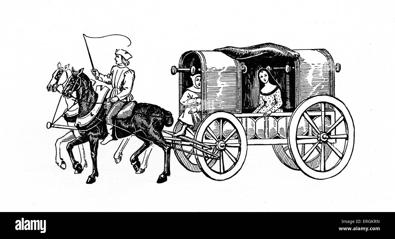 Un carrello e la coppia. Immagine basata su un manoscritto fiammingo illuminazione da 1500.Dopo l'originale di Herbert Norris artista morì Foto Stock