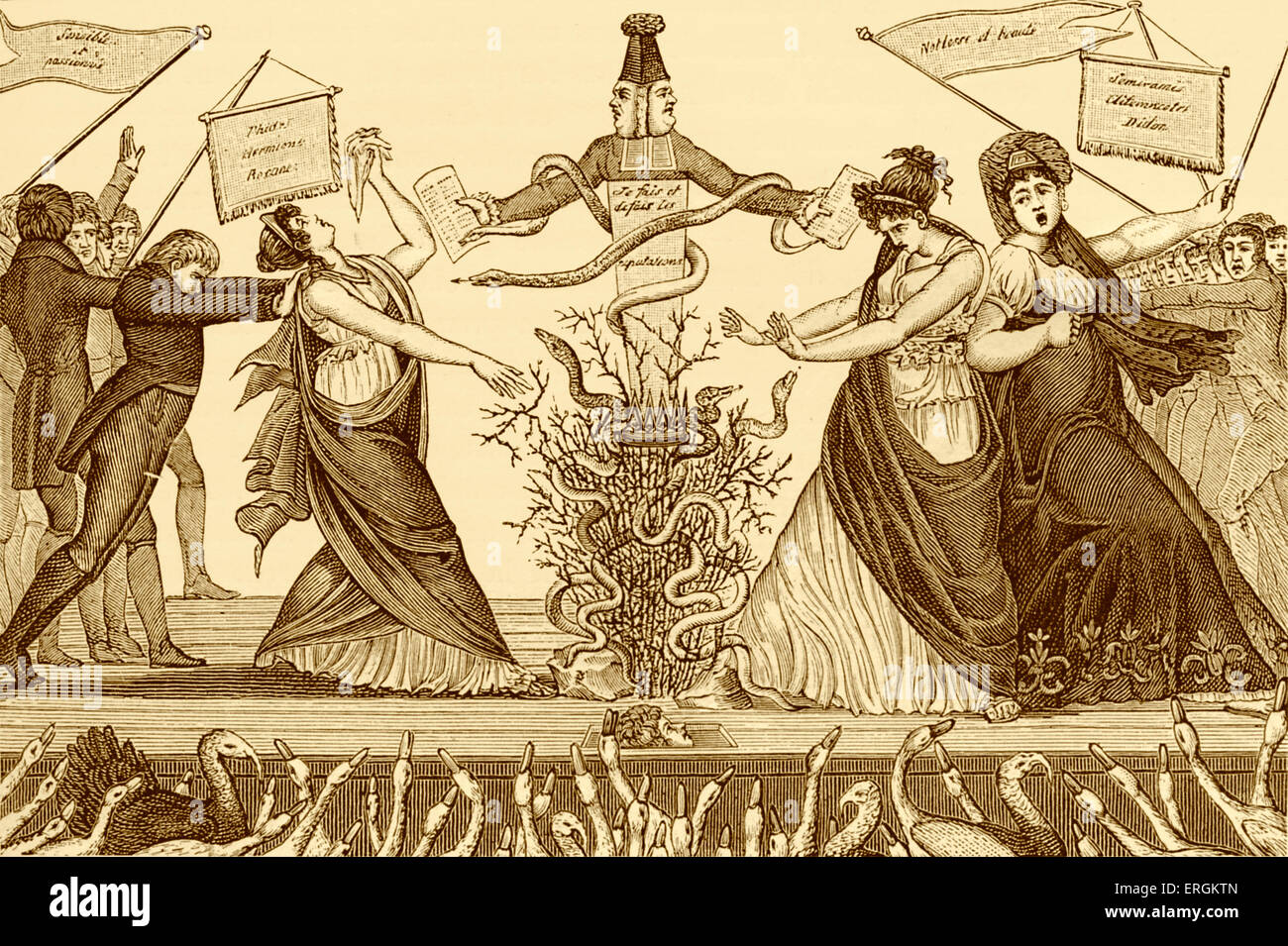 La rivalità tra Catherine-Joséphine Duchesnois e Mademoiselle George - dalla caricatura del Primo Impero Francese (1801 - Foto Stock