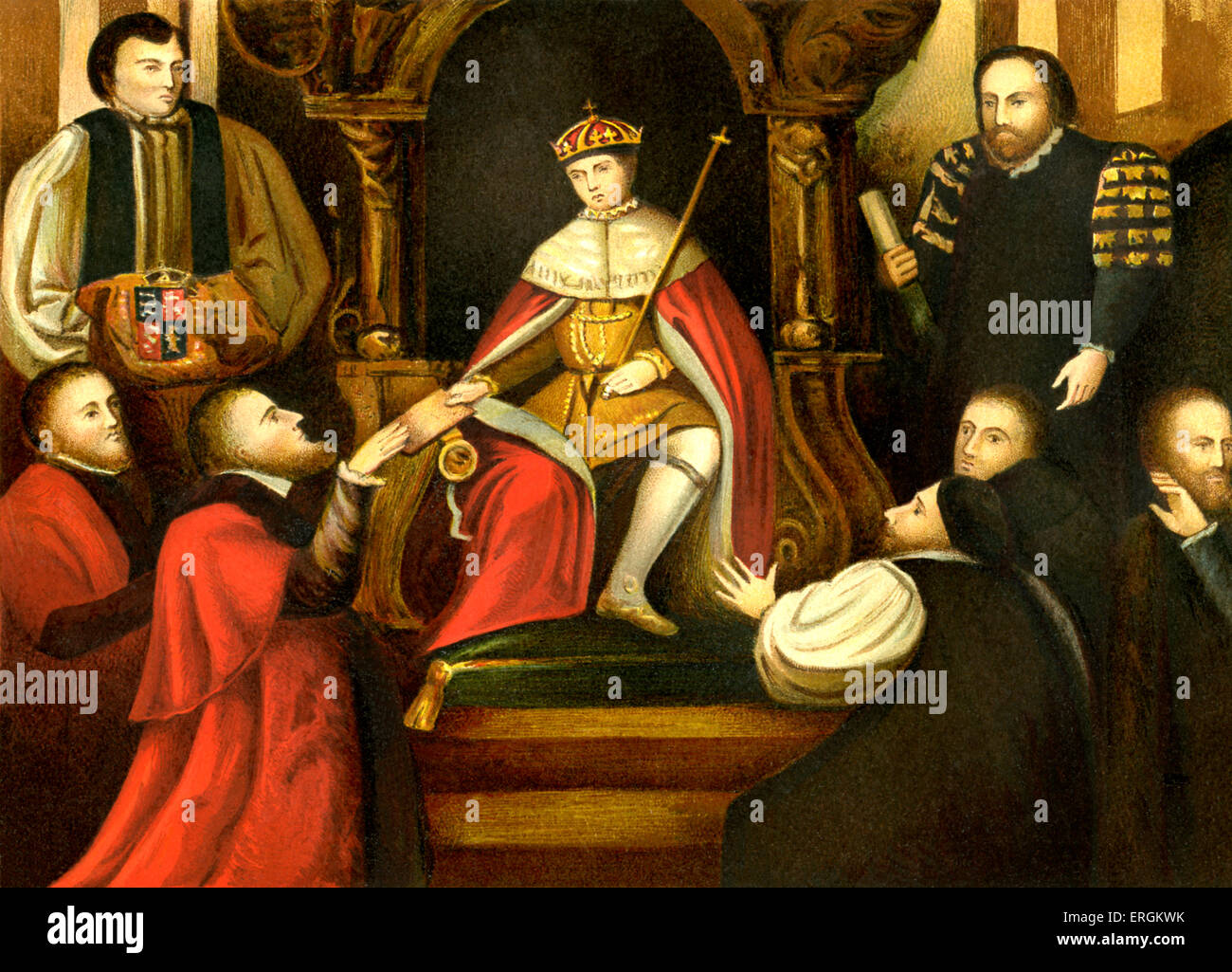 Il re Edoardo VI ( 2 Ottobre 1537 - 6 luglio 1553). Visto che conferma il suo padre Henry (VIII) il dono di Cristo a ospedale della città di Londra intorno alla metà del XVI secolo. Foto Stock