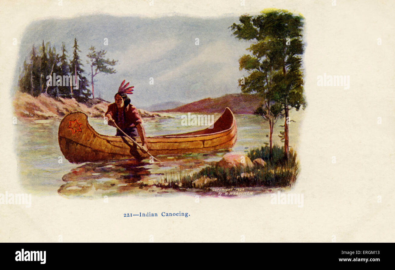 Native American canoismo. Dopo un secolo diciannovesimo illustrazione. Foto Stock