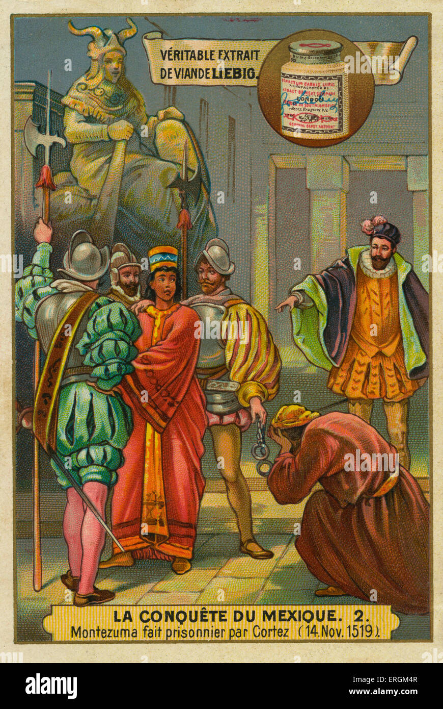 Cortez prende Montezuma prigioniero (francese: Montezuma fait prisonnier par Cortez, 14 Nov 1519) Moctezuma II (c.1466-1520 ) - Foto Stock