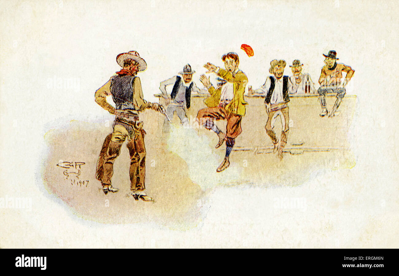 Cowboy in una berlina. Illustrazione di Charles Marion Russell (1864-1924), datata 1907. Didascalie leggere: "Mi piacerebbe trovare cow-boys un social Foto Stock