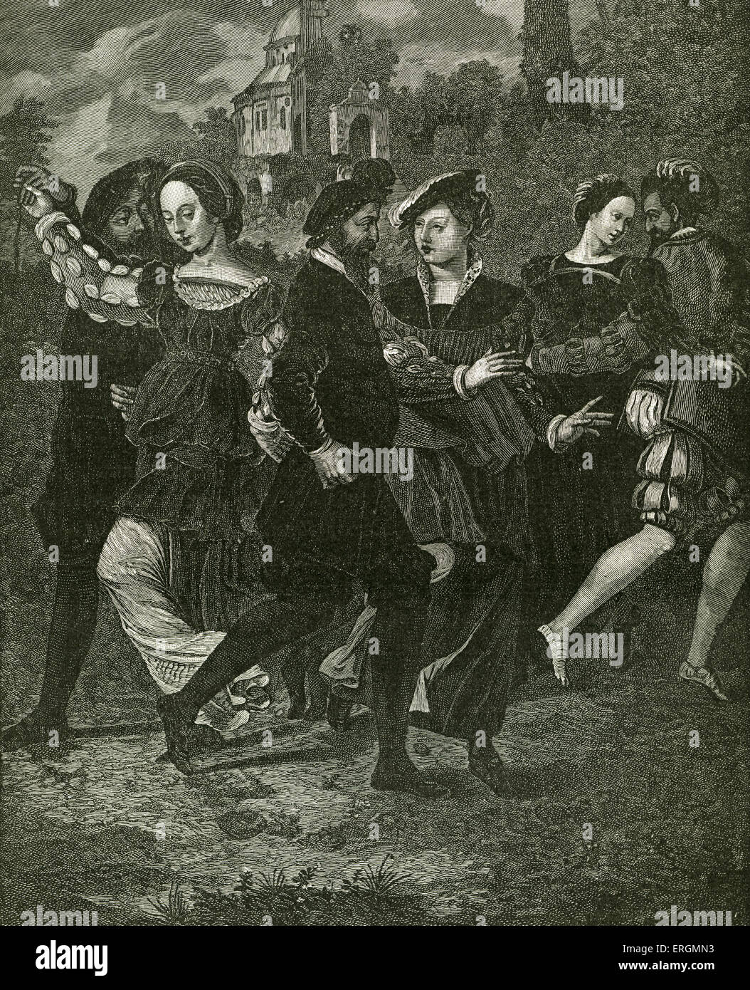 La Danza di immagine da parte di Hans Holbein (1497-1543). Ballerini sono, da sinistra a destra, il re Enrico VIII, Anne Boleyn, Thomas Howard, Foto Stock