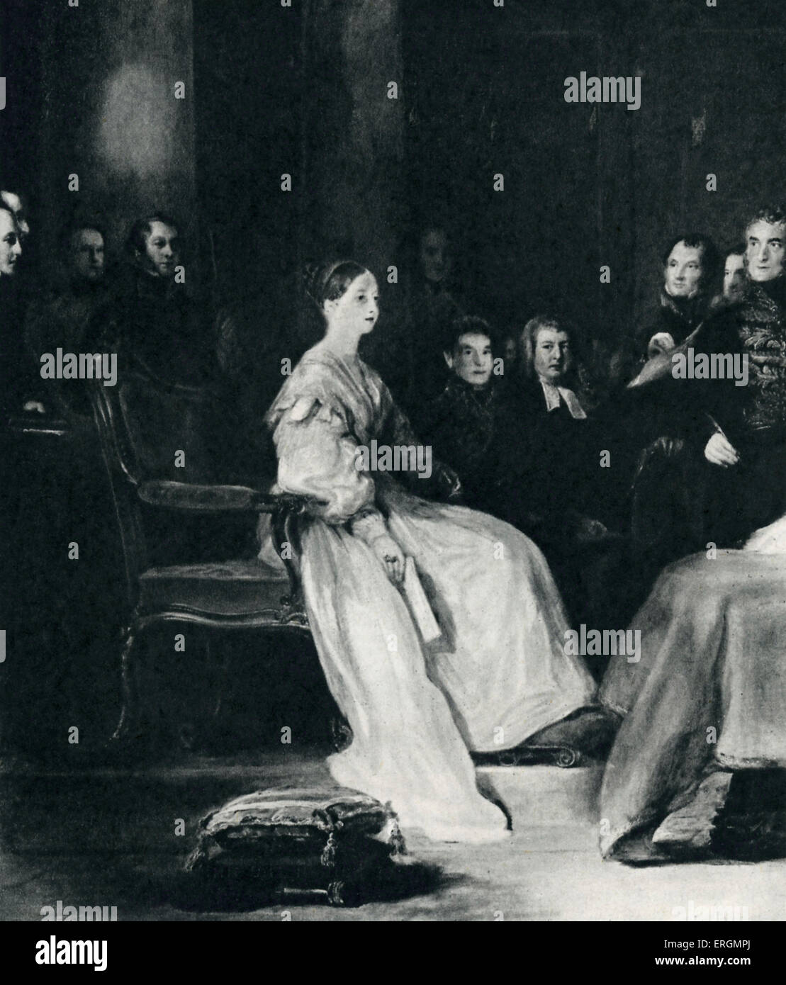 La regina Victoria (24 maggio 1819 - 22 gennaio 1901) nella foto al suo primo Consiglio Privy nel 1837. Regnò dal 1837 - 1901. Dopo il cambio dell'olio Foto Stock