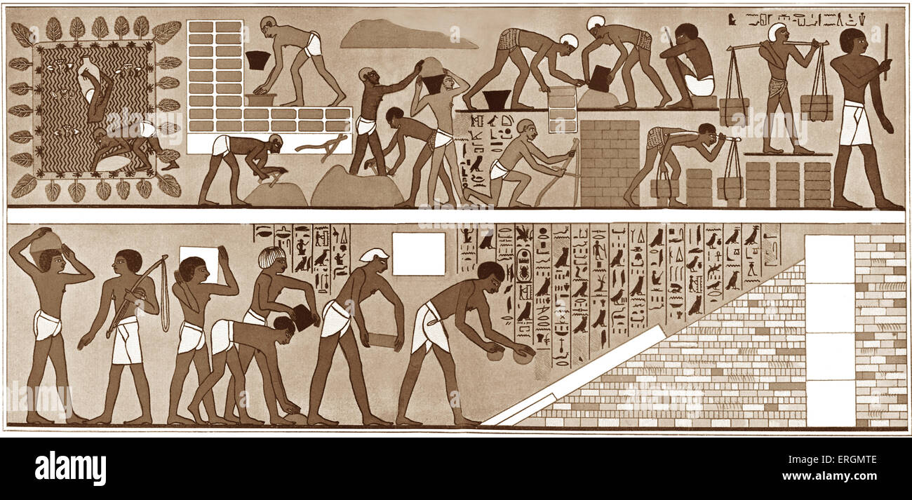 Schiavi presso il tempio di Amon di Tebe, Egitto. La didascalia recita "prigionieri fare mattoni per il tempio di Ammon presso Tebe, Egitto". Foto Stock