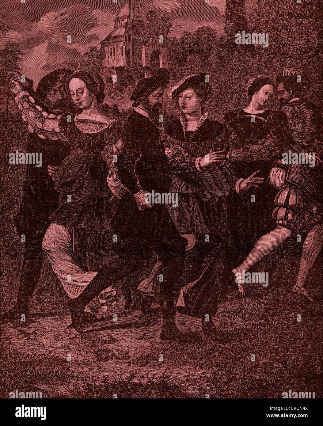 La Danza di immagine da parte di Hans Holbein (1497-1543). Ballerini sono, da sinistra a destra, il re Enrico VIII, Anne Boleyn, Thomas Howard, Foto Stock