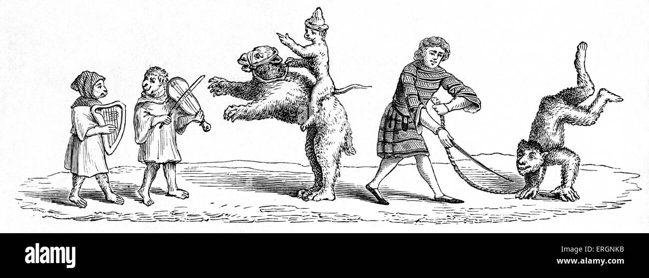Eseguire gli animali del XIII secolo,( Pougin's 'Dictionnaire du Théâtre'). Esecuzione di scimmia, esecuzione di orso. Foto Stock