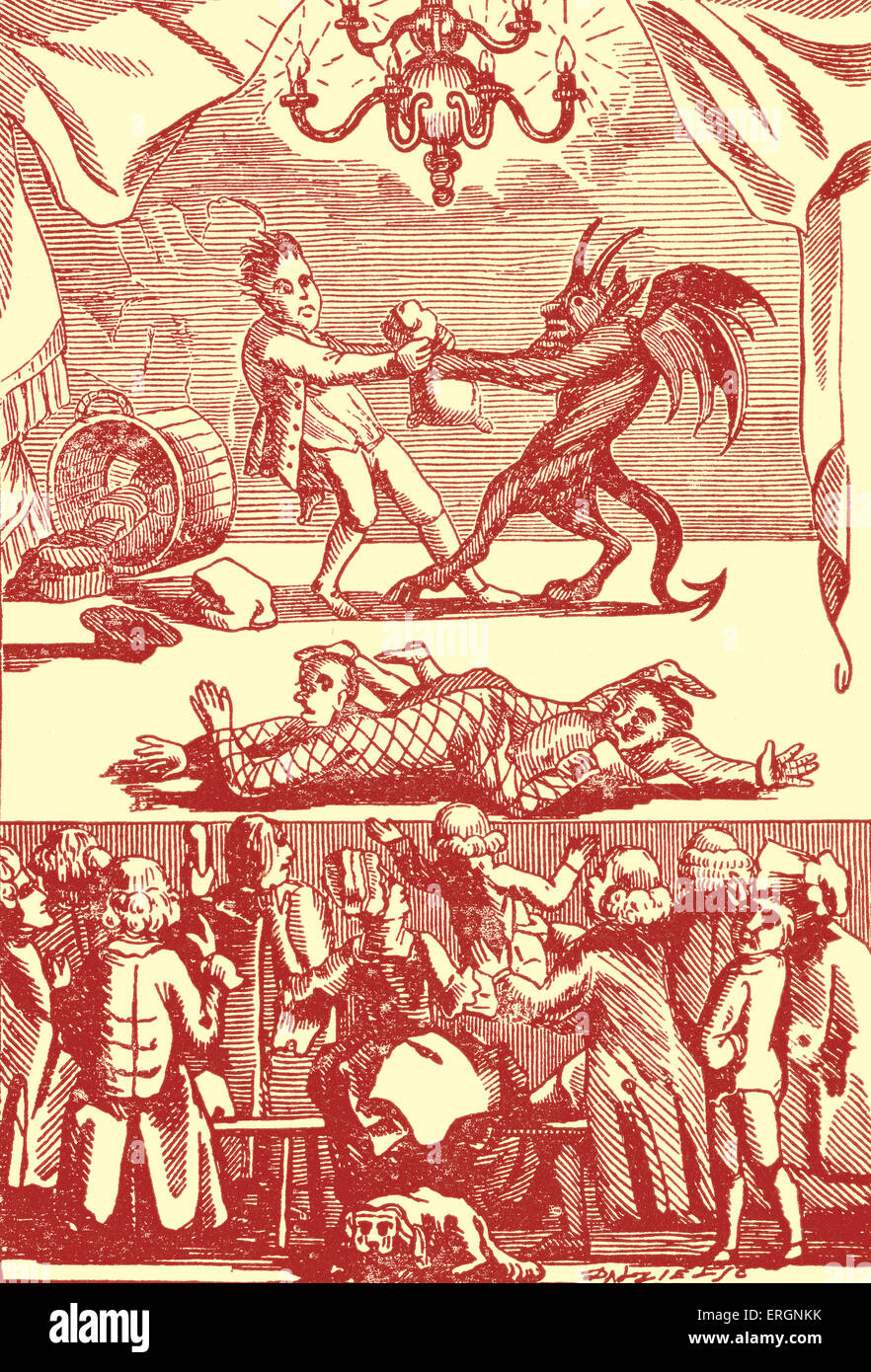 Scena di un teatro booth a Bartolomeo Fair 1790, "tirare il diavolo, tirare Baker'. ( Bartolomeo Fair ha avuto luogo ogni anno il 24 Foto Stock
