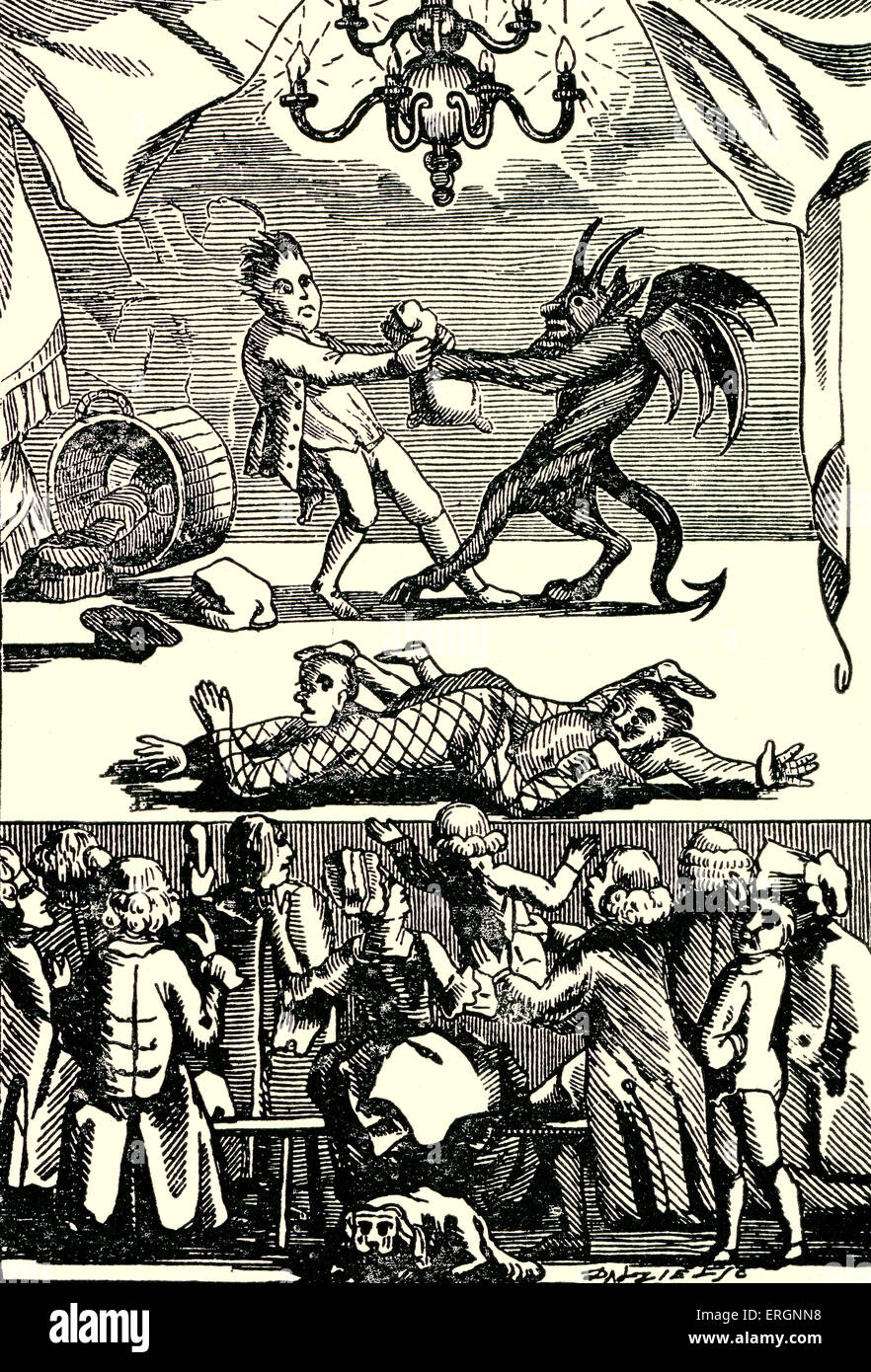 Scena di un teatro booth a Bartolomeo Fair 1790, "tirare il diavolo, tirare Baker'. ( Bartolomeo Fair ha avuto luogo ogni anno il 24 Foto Stock