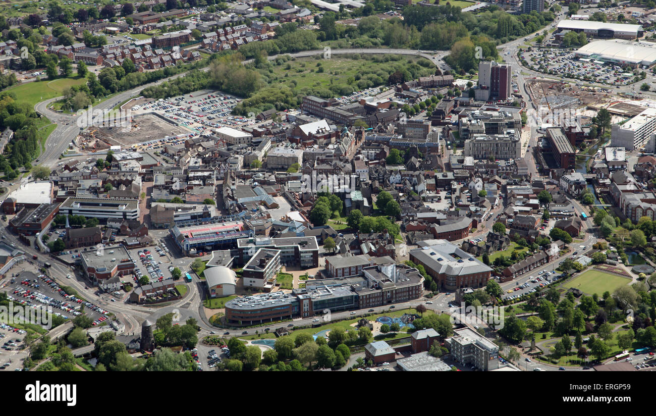 Vista aerea di Stafford Town Center, Staffordshire, Regno Unito Foto Stock