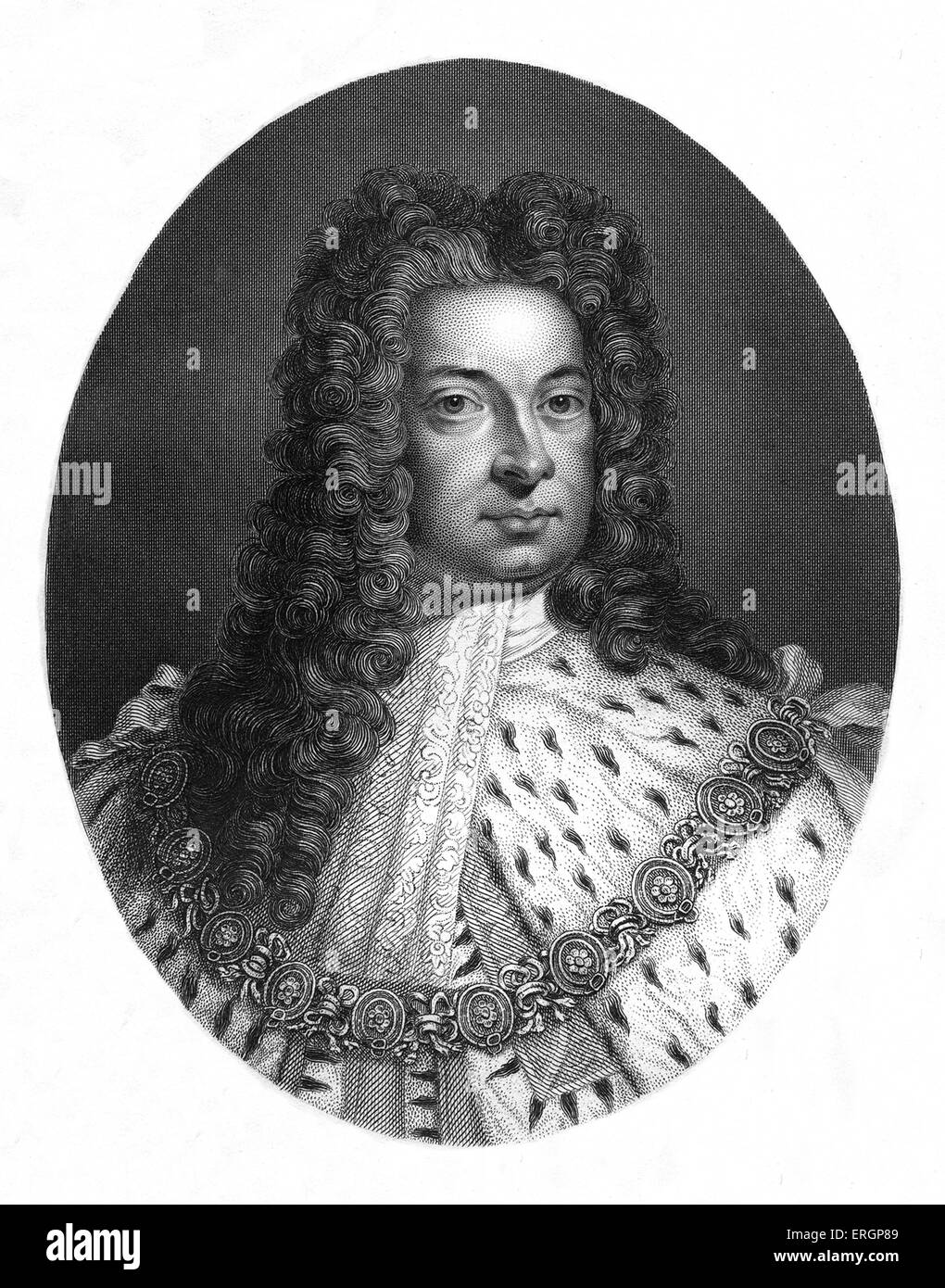 Re Giorgio I, ritratto, dopo un dipinto di Sir Godfrey Kneller. Re di Gran Bretagna e Irlanda dal 1714 fino alla sua morte, Foto Stock