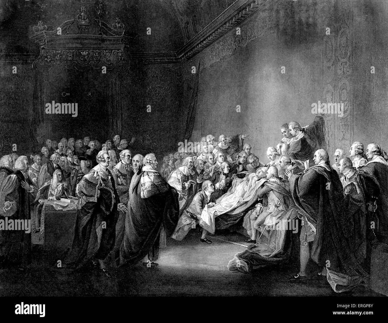 La morte del conte di Chatham. Incisione dopo la verniciatura da John Singleton Copley nel 1781. Esso raffigura il crollo di William Foto Stock