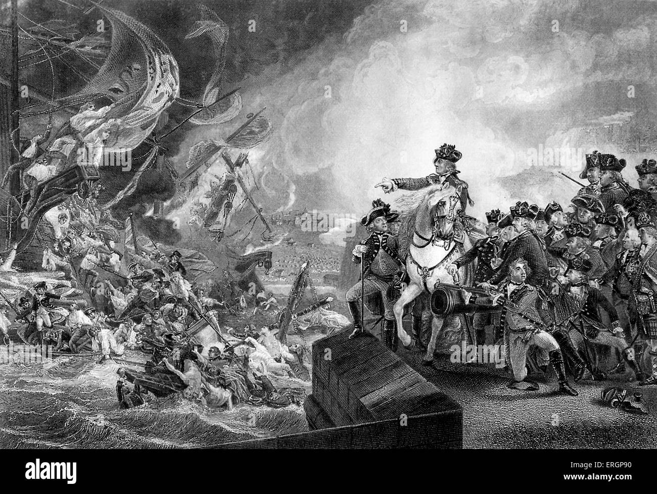 Grande Assedio di Gibilterra (24 giugno 1779 - 7 febbraio 1783). Incisione dopo la verniciatura da John Singleton Copley intitolato " Foto Stock