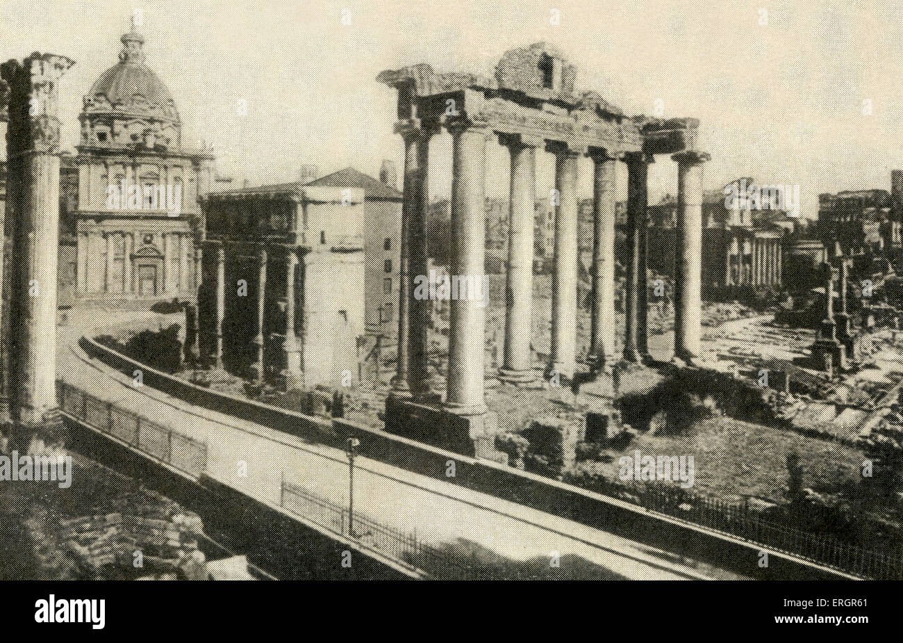 Vista della Colonna di Traiano, Roma, Italia. Xix secolo vista. Foto Stock