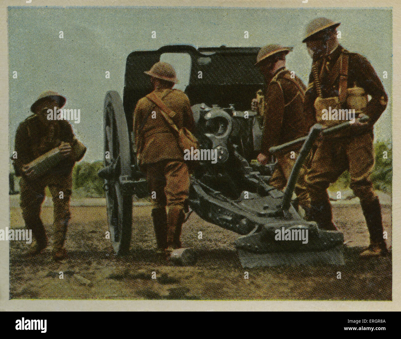 Pistola HeavyEnglishhowitzer in posizione di tiro. Calibro 11,43 centimetri, peso circa 1360 kg, poligono di tiro 6.4 km. (Fonte: Foto Stock