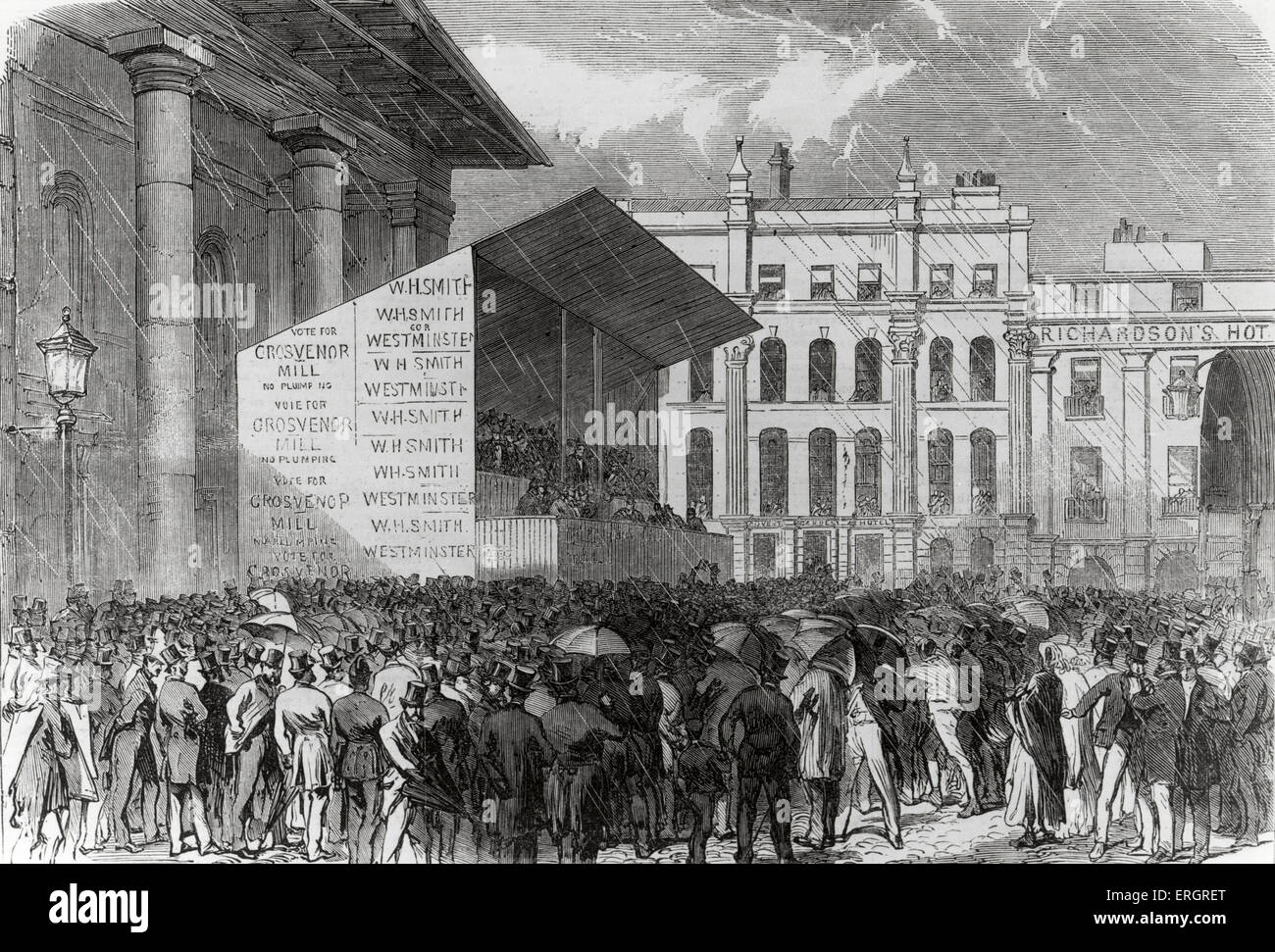 Londra - Covent Garden durante una elezione di Westminster. Londra illustrato News, 1800's. Foto Stock