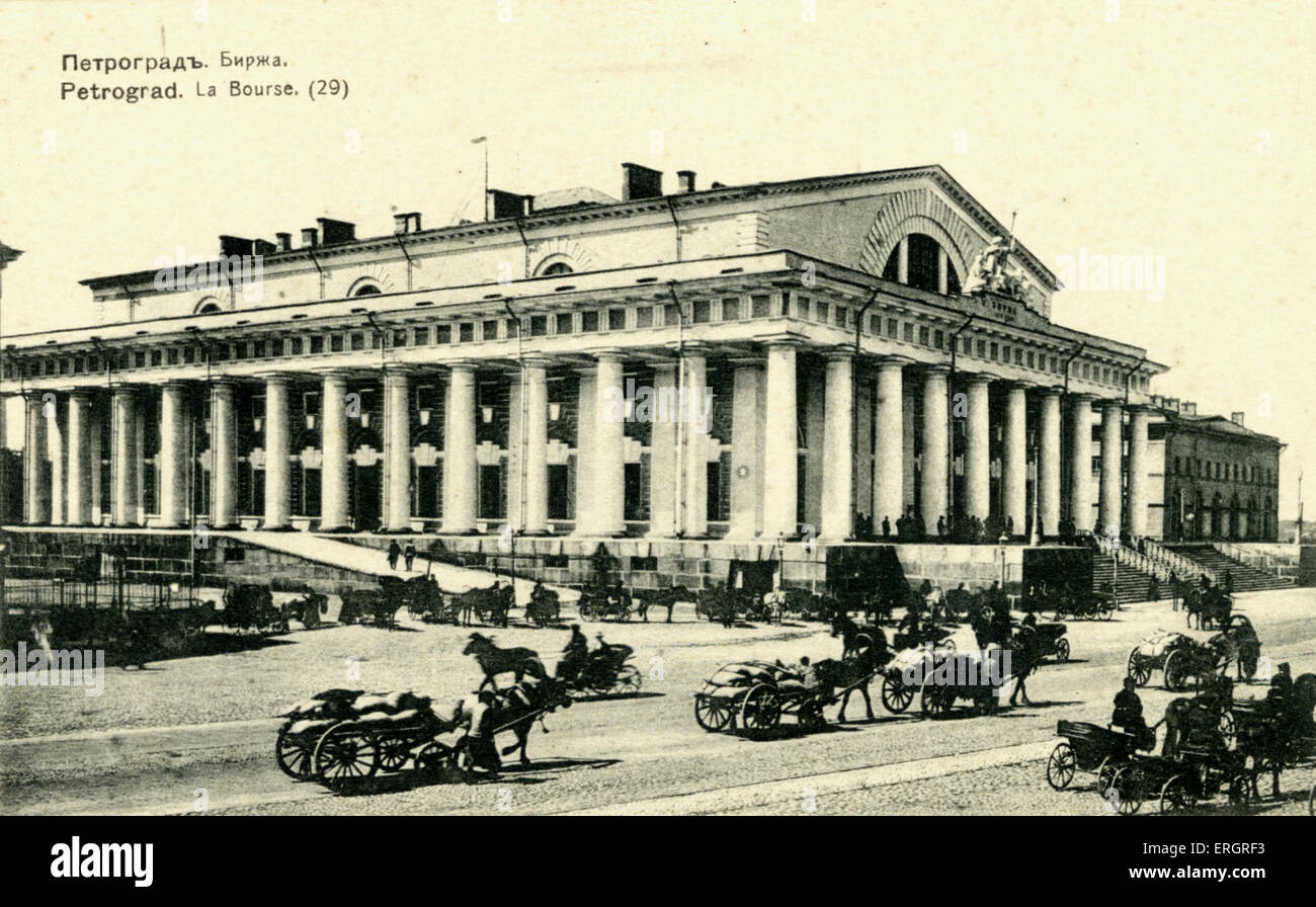 San Pietroburgo. La didascalia recita: 'Petrograd, Le Bourse", (Pietrogrado, lo Stock Exchange). Ciaicovskij, Rimsky-Korsakov. Foto Stock