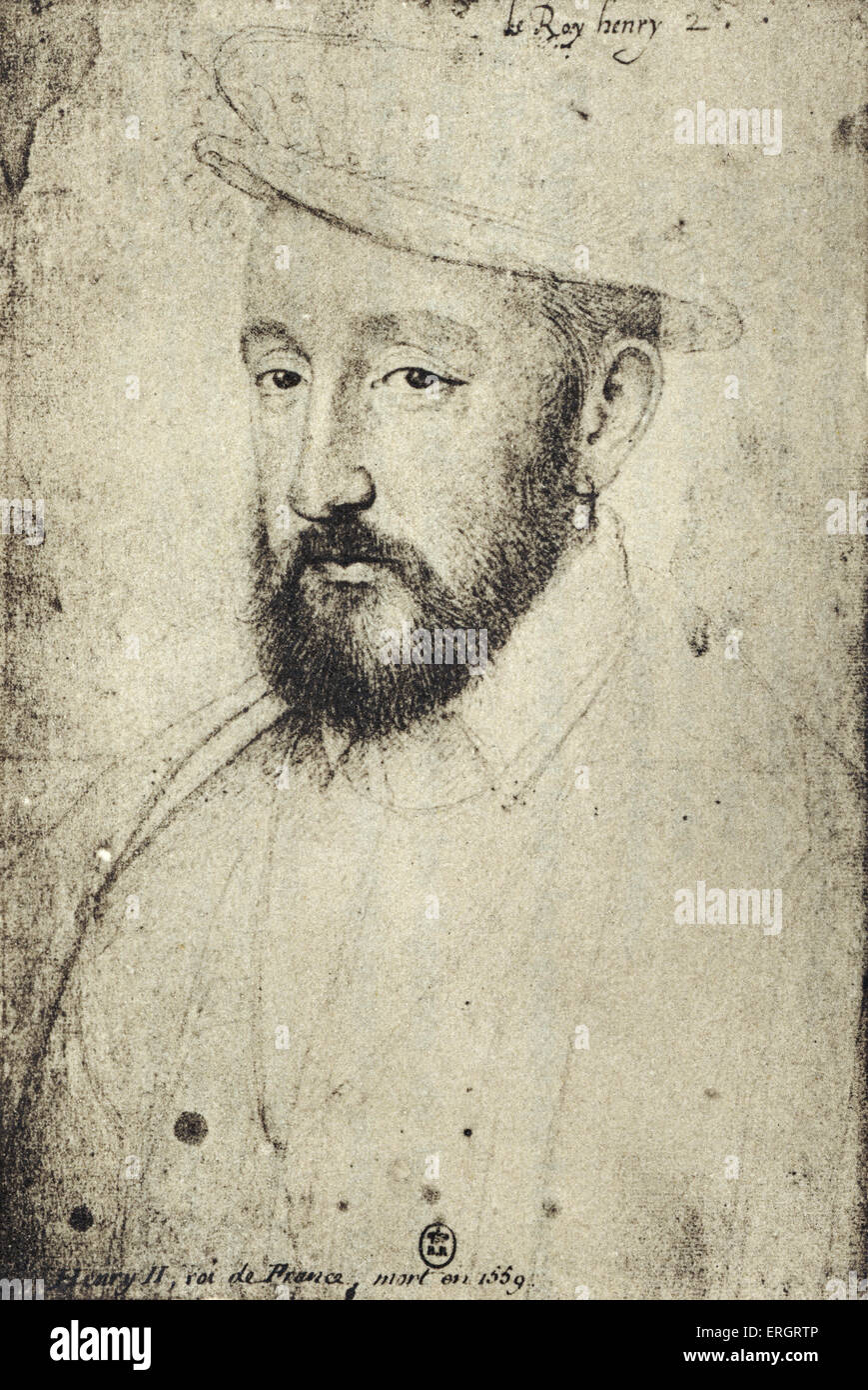 Henry Henri II - Re di Francia, ritratto incisione. Nobile francese 31 Marzo 1519 - 10 luglio 1559. Mecenate delle arti - Foto Stock