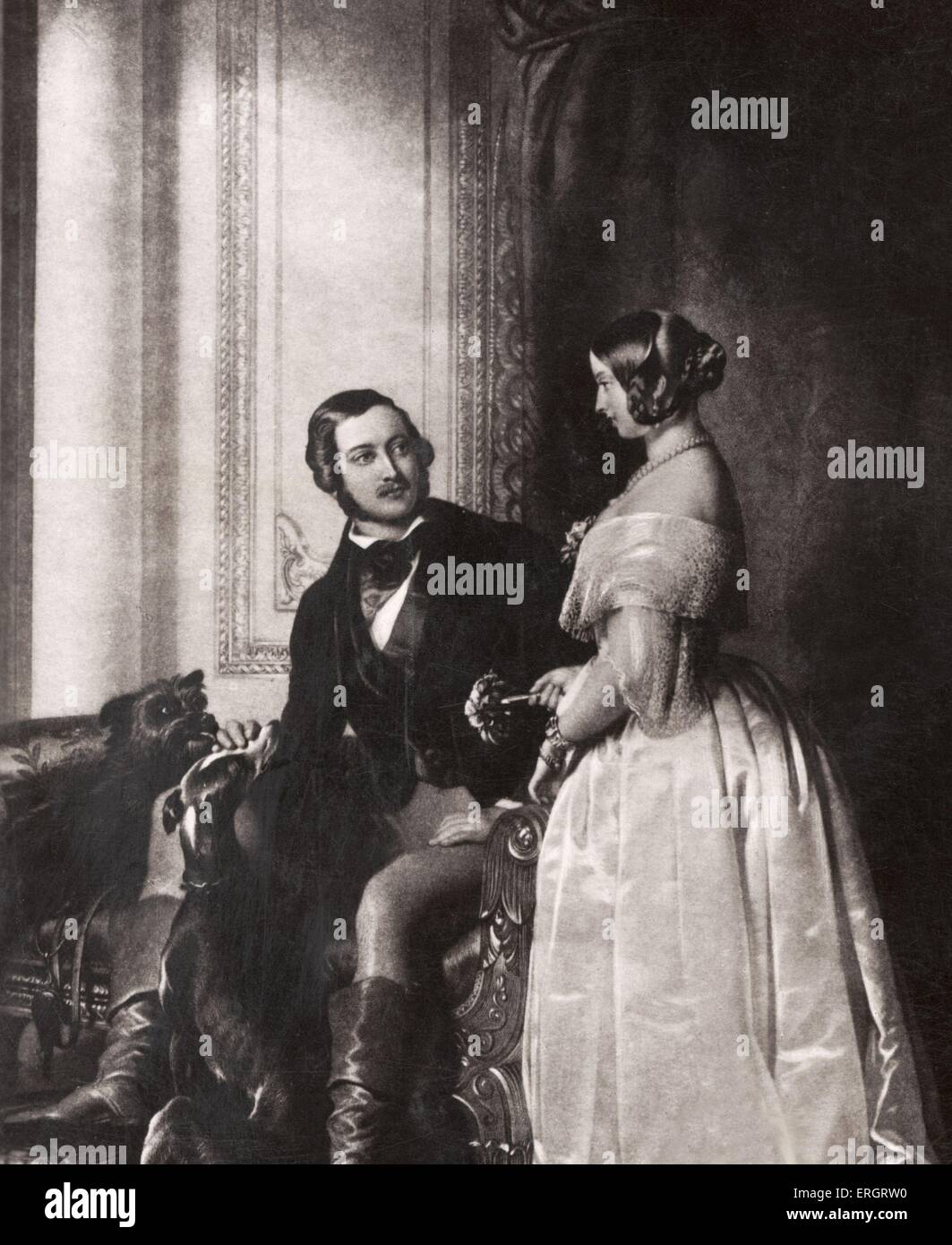 La regina Vittoria e il Principe Alberto - ritratto con il gioco. Xix secolo Foto Stock