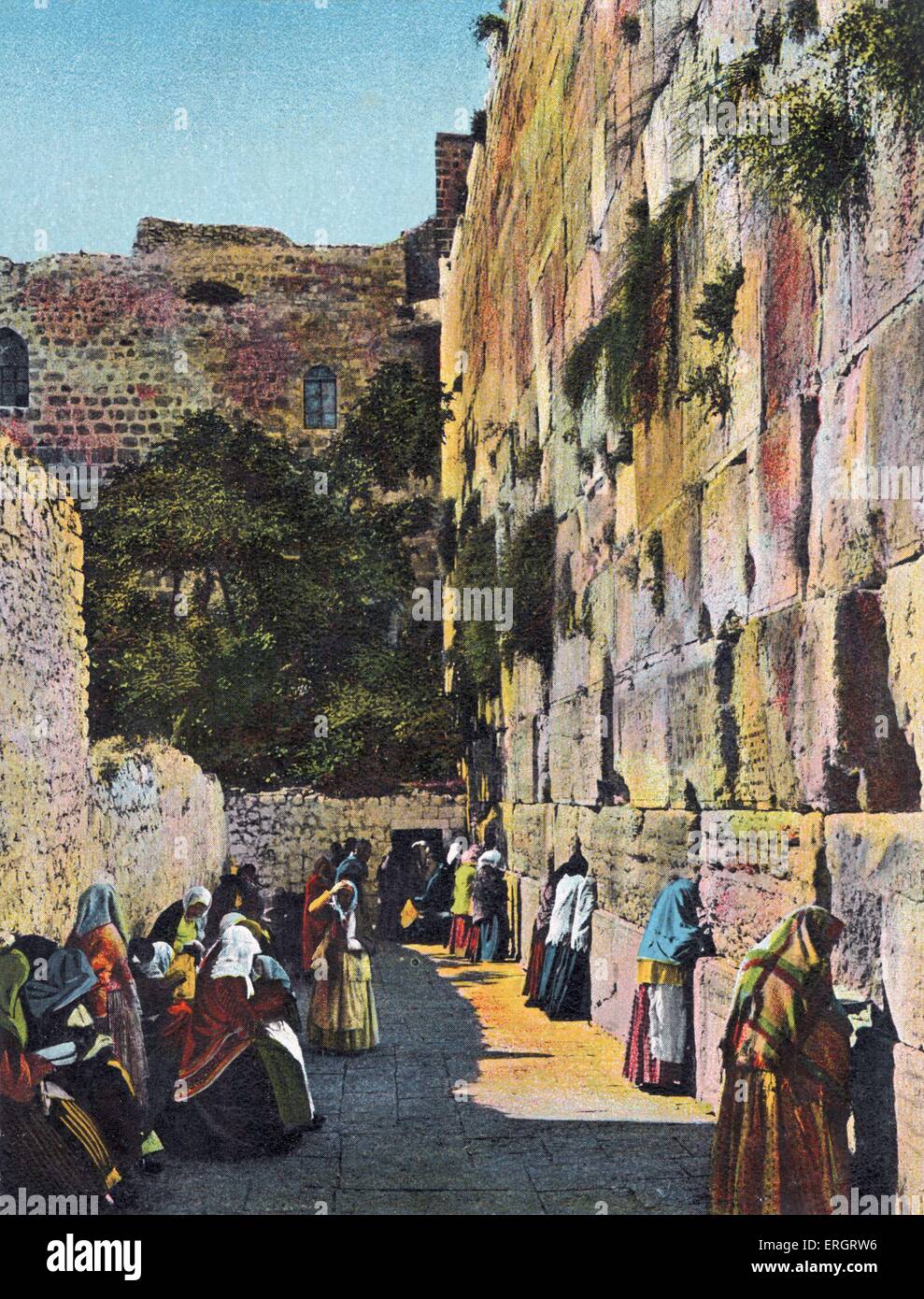 Il Muro del pianto per la città vecchia di Gerusalemme. Le donne ebree pregando da parete. . Nei primi anni del XX secolo. Foto Stock