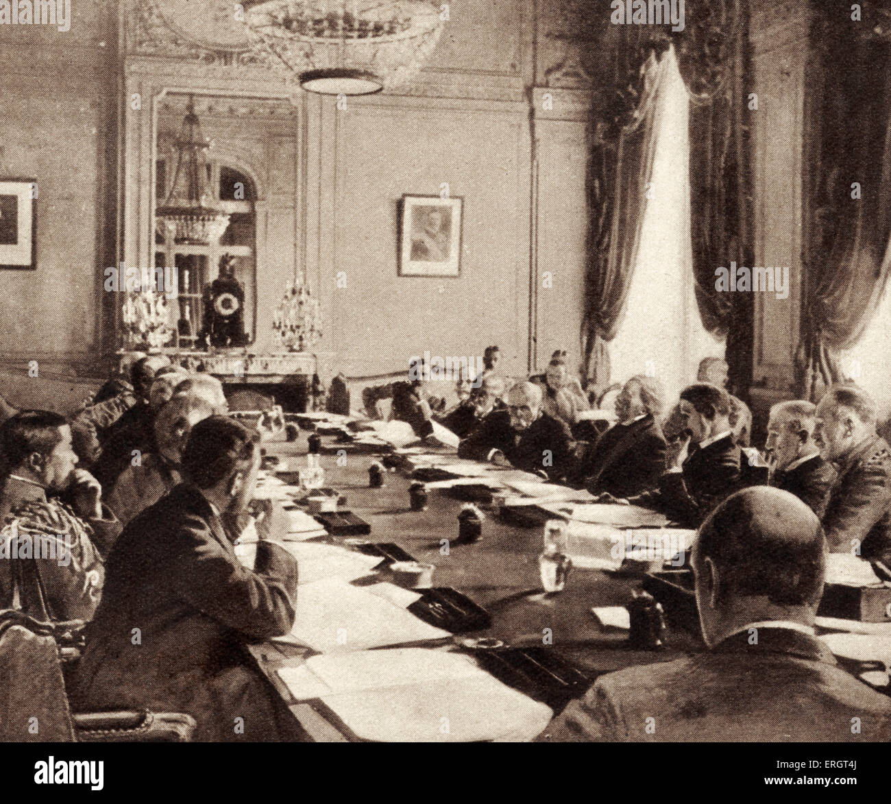 'L'Armistizio" - illustrazione di inter-allied conferenza di Versailles in cui il trattato è stato firmato dopo la Prima Guerra Mondiale, 1918. la pace. Foto Stock
