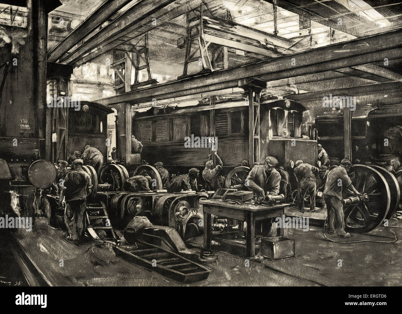 Le ferrovie tedesche - Reichsbahn officina di riparazione per locomotive elettriche a Monaco di Baviera. Dipinto di Rudolf Lipus, 1935. Nazionale socialista Foto Stock
