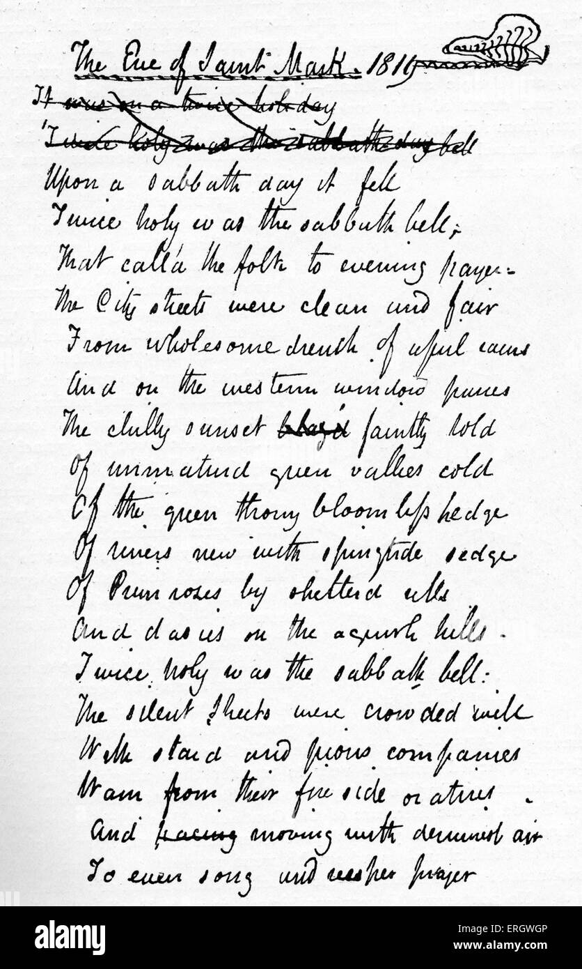 "Vigilia di San Marco" di John Keats. 1816. Poesia inizia: "Cadde in un dì di sabato; due volte santo era il Sabbath-campana che chiama'd Foto Stock