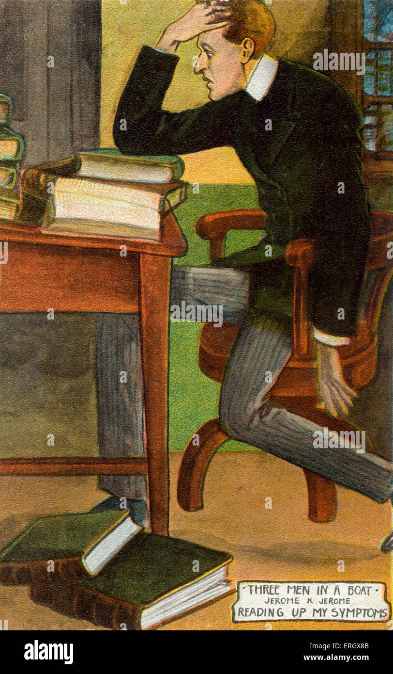 "Tre Uomini in Barca" di Jerome K. Jerome. La didascalia recita: 'Lettura fino i miei sintomi". JKJ: Inglese e scrittore umorista, 2 maggio 1859 - 14 giugno 1927. Foto Stock
