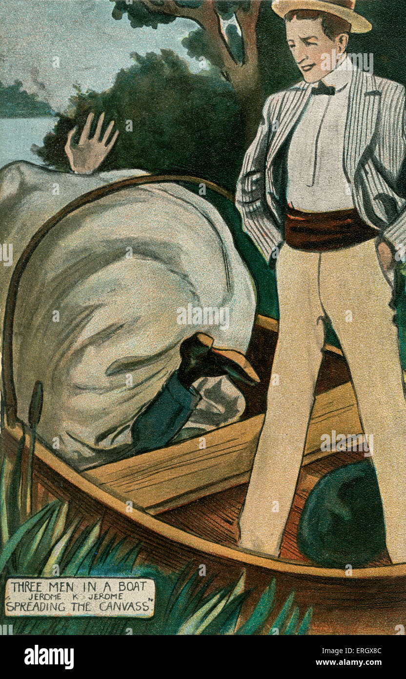 "Tre Uomini in Barca" di Jerome K. Jerome. La didascalia recita: "ampliamento la tela". JKJ: Inglese e scrittore umorista, 2 maggio 1859 - 14 giugno 1927. Foto Stock