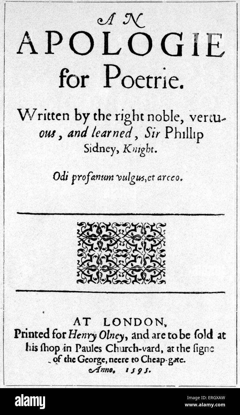 "Scuse per la Poesia' da Henry Sidney. 1595. Pagina del titolo HS: Signore vice di Irlanda, 1529 - 5 maggio 1586. Foto Stock