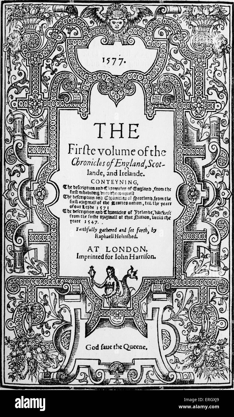 "Cronache' da Raphael Holinshed.(Il quinto volume) Titolo pagina. 1577. RH: Inglese cronista, morì 1580. Foto Stock