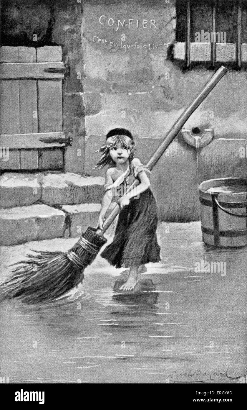 Les Miserables di Victor Hugo. Pubblicato per la prima volta 1862. Illustrazione originale da Emile Bayard. La didascalia recita: Cosette travolgente. Foto Stock